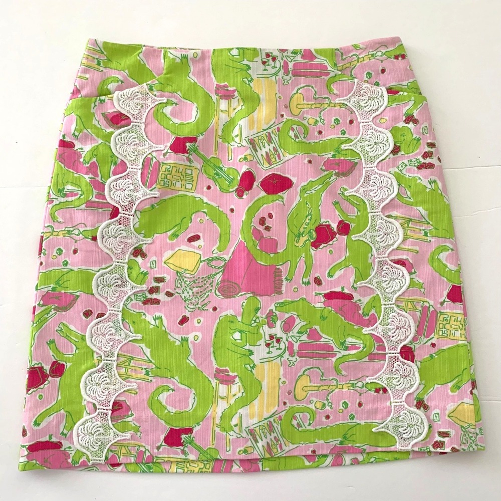 Lilly Pulitzer Originals Roslyn Skirt Palm Tree Lace Croc Alligator Music 2 0 XS